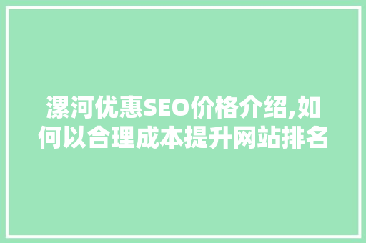 漯河优惠SEO价格介绍,如何以合理成本提升网站排名