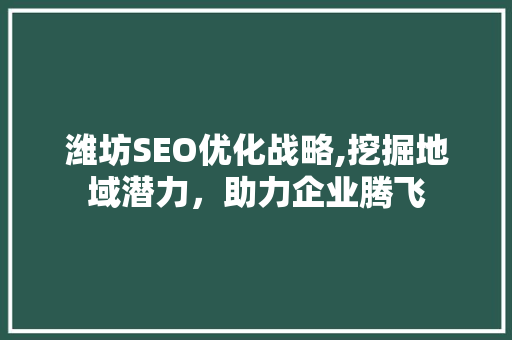 潍坊SEO优化战略,挖掘地域潜力，助力企业腾飞