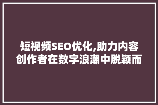 短视频SEO优化,助力内容创作者在数字浪潮中脱颖而出