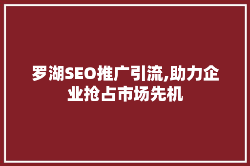 罗湖SEO推广引流,助力企业抢占市场先机