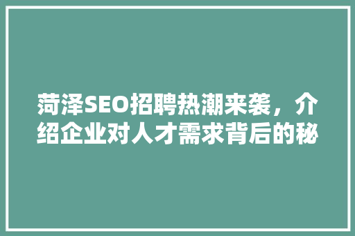 菏泽SEO招聘热潮来袭，介绍企业对人才需求背后的秘密