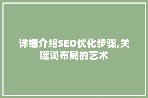 详细介绍SEO优化步骤,关键词布局的艺术