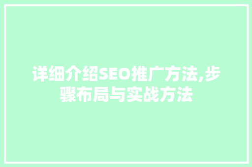 详细介绍SEO推广方法,步骤布局与实战方法