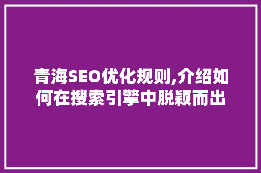 青海SEO优化规则,介绍如何在搜索引擎中脱颖而出