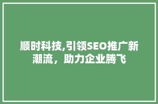 顺时科技,引领SEO推广新潮流，助力企业腾飞