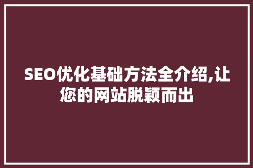 SEO优化基础方法全介绍,让您的网站脱颖而出