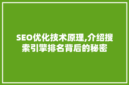 SEO优化技术原理,介绍搜索引擎排名背后的秘密