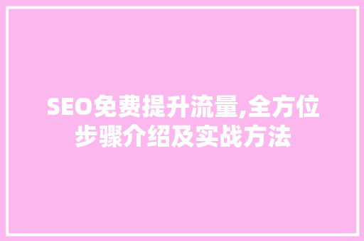 SEO免费提升流量,全方位步骤介绍及实战方法