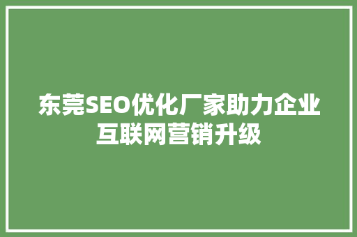 东莞SEO优化厂家助力企业互联网营销升级