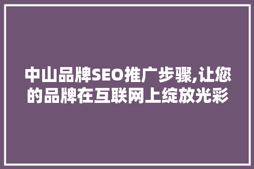 中山品牌SEO推广步骤,让您的品牌在互联网上绽放光彩