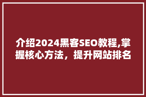 介绍2024黑客SEO教程,掌握核心方法，提升网站排名
