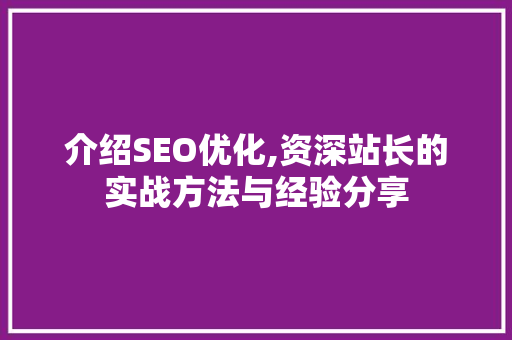 介绍SEO优化,资深站长的实战方法与经验分享
