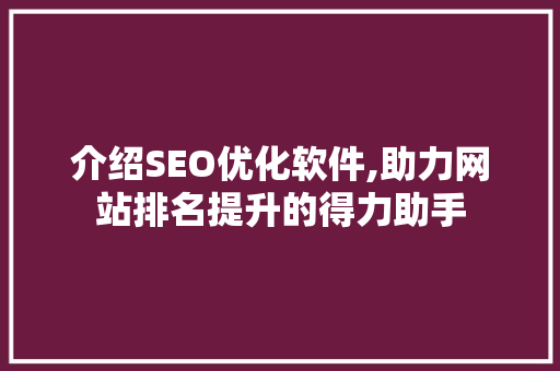介绍SEO优化软件,助力网站排名提升的得力助手