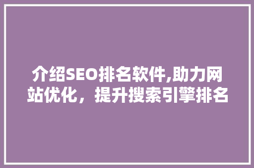 介绍SEO排名软件,助力网站优化，提升搜索引擎排名
