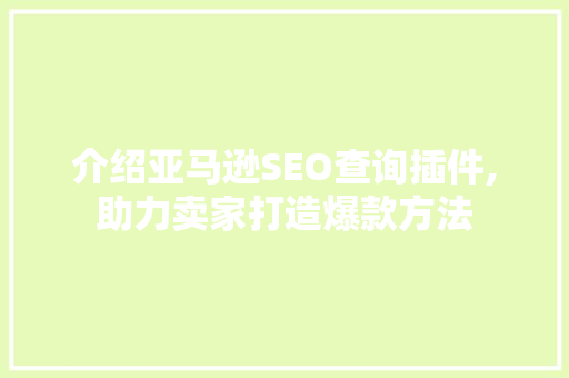 介绍亚马逊SEO查询插件,助力卖家打造爆款方法