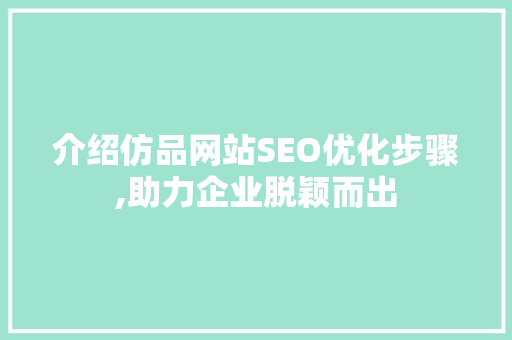 介绍仿品网站SEO优化步骤,助力企业脱颖而出