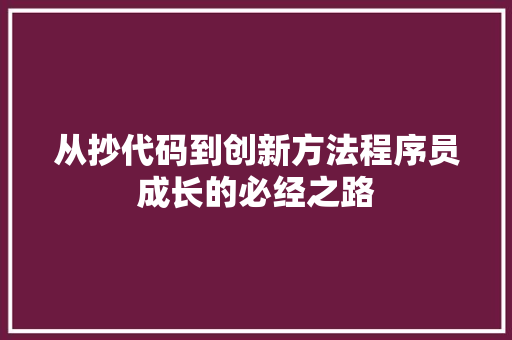 从抄代码到创新方法程序员成长的必经之路  第1张