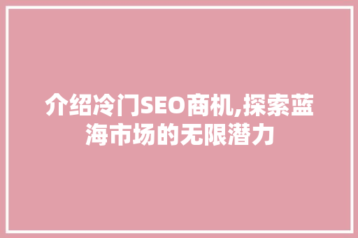 介绍冷门SEO商机,探索蓝海市场的无限潜力
