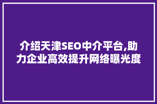 介绍天津SEO中介平台,助力企业高效提升网络曝光度