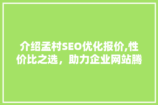 介绍孟村SEO优化报价,性价比之选，助力企业网站腾飞