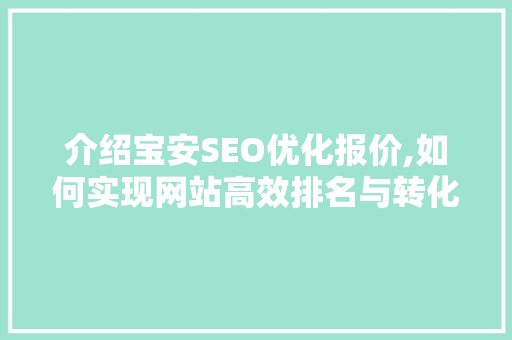 介绍宝安SEO优化报价,如何实现网站高效排名与转化