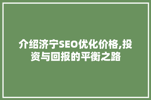 介绍济宁SEO优化价格,投资与回报的平衡之路
