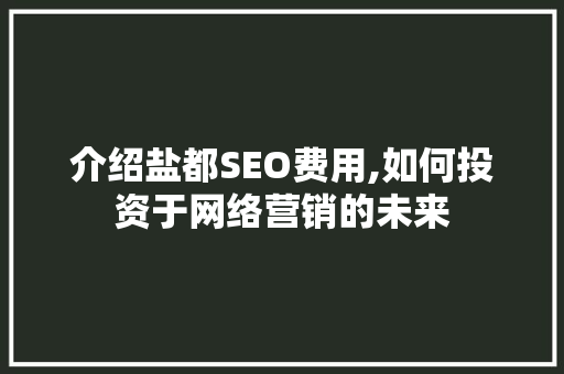 介绍盐都SEO费用,如何投资于网络营销的未来