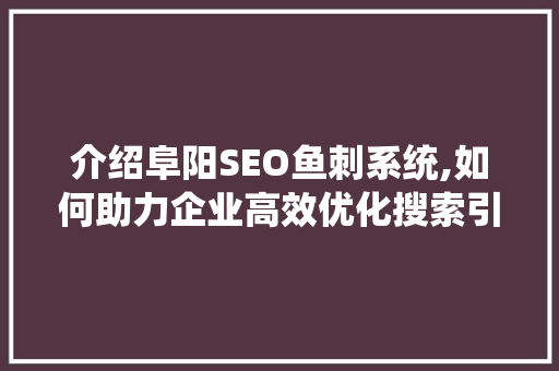介绍阜阳SEO鱼刺系统,如何助力企业高效优化搜索引擎排名