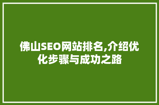 佛山SEO网站排名,介绍优化步骤与成功之路