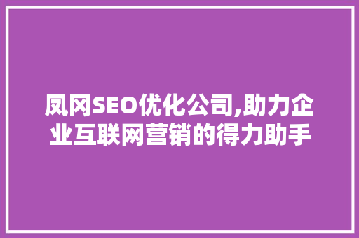 凤冈SEO优化公司,助力企业互联网营销的得力助手