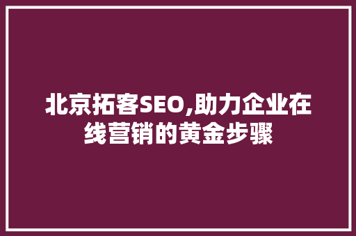 北京拓客SEO,助力企业在线营销的黄金步骤
