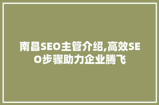 南昌SEO主管介绍,高效SEO步骤助力企业腾飞