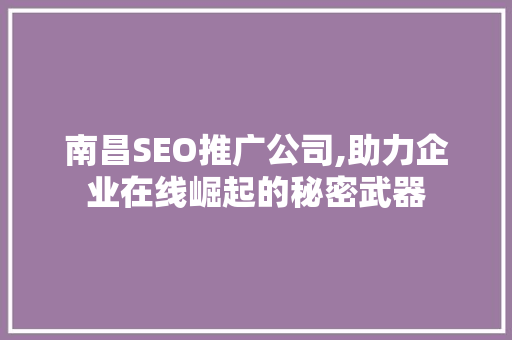 南昌SEO推广公司,助力企业在线崛起的秘密武器