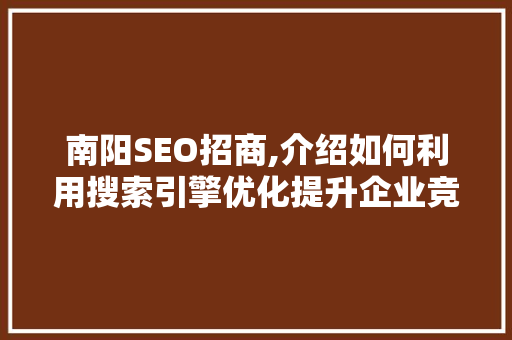 南阳SEO招商,介绍如何利用搜索引擎优化提升企业竞争力  第1张