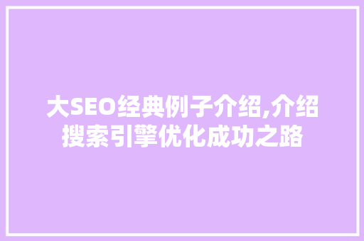 大SEO经典例子介绍,介绍搜索引擎优化成功之路
