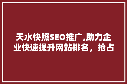 天水快照SEO推广,助力企业快速提升网站排名，抢占市场先机