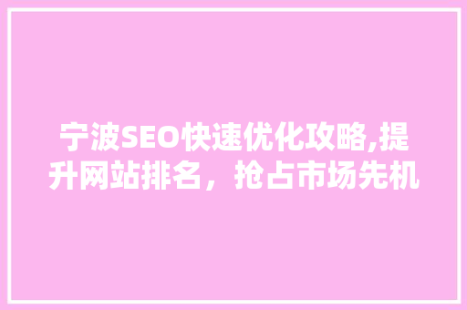 宁波SEO快速优化攻略,提升网站排名，抢占市场先机
