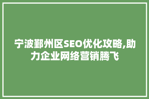 宁波鄞州区SEO优化攻略,助力企业网络营销腾飞