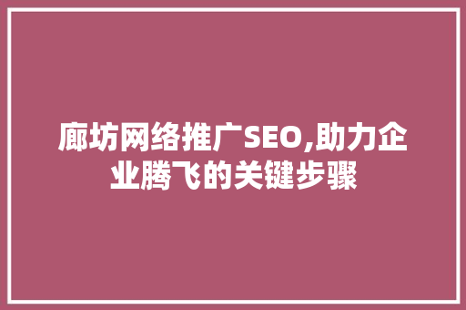 廊坊网络推广SEO,助力企业腾飞的关键步骤