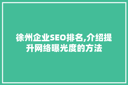 徐州企业SEO排名,介绍提升网络曝光度的方法