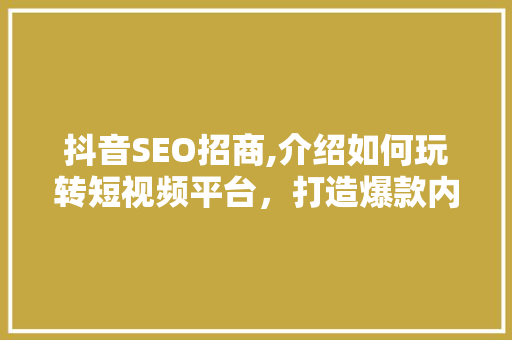 抖音SEO招商,介绍如何玩转短视频平台，打造爆款内容