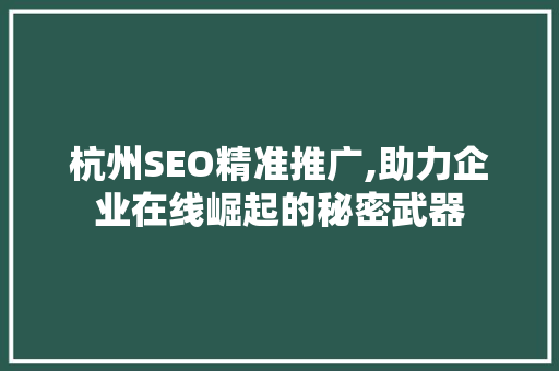 杭州SEO精准推广,助力企业在线崛起的秘密武器