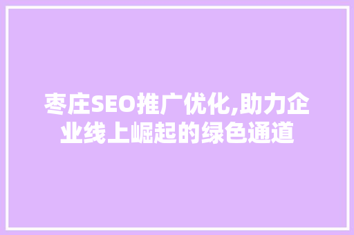 枣庄SEO推广优化,助力企业线上崛起的绿色通道