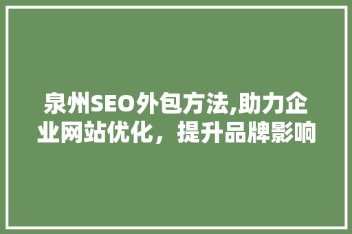 泉州SEO外包方法,助力企业网站优化，提升品牌影响力
