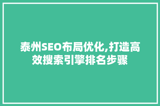 泰州SEO布局优化,打造高效搜索引擎排名步骤