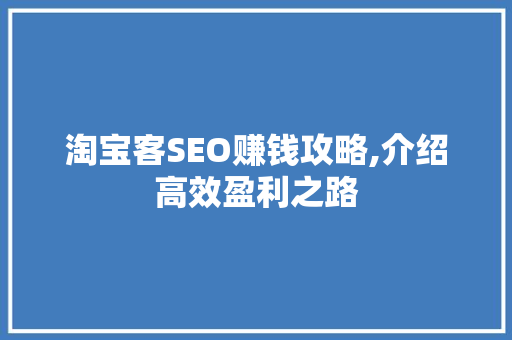 淘宝客SEO赚钱攻略,介绍高效盈利之路