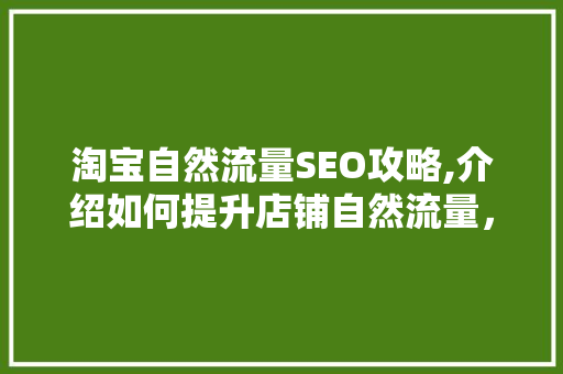 淘宝自然流量SEO攻略,介绍如何提升店铺自然流量，打造爆款