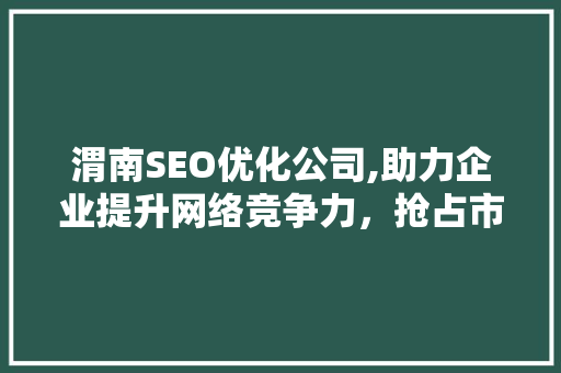 渭南SEO优化公司,助力企业提升网络竞争力，抢占市场先机