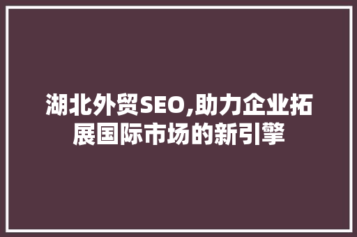 湖北外贸SEO,助力企业拓展国际市场的新引擎