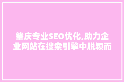 肇庆专业SEO优化,助力企业网站在搜索引擎中脱颖而出